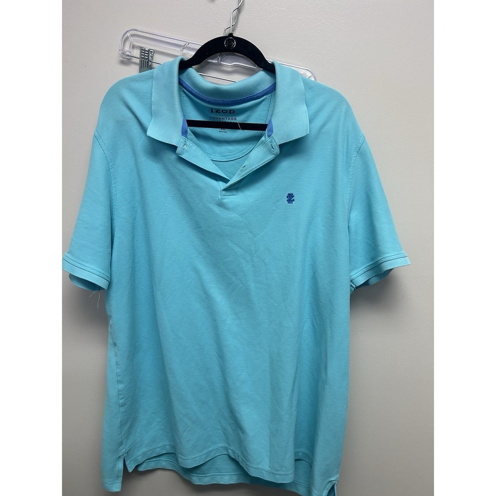 Izod Mens Polo Advantage Performance Shirt XXL Short Sleeve Stretch Aqua Golf